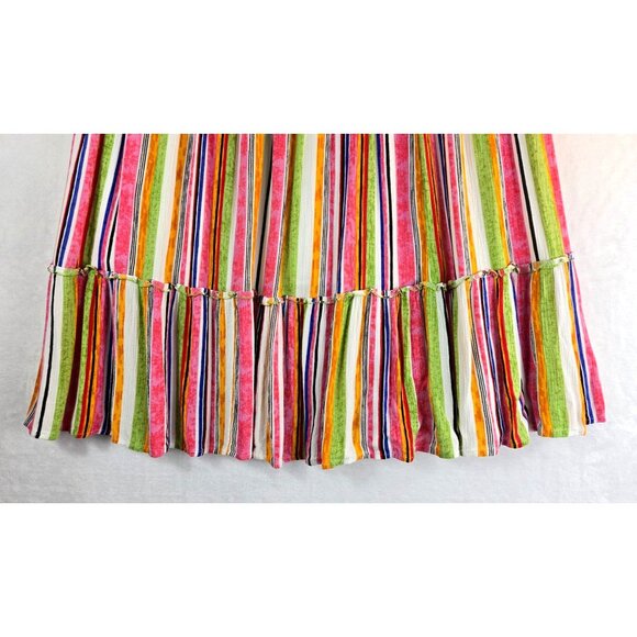Boho Maxi Skirt Tiered Ruffle Colorful Sz L Gypsy Blu Vertical Hippie Cottage - Picture 7 of 13